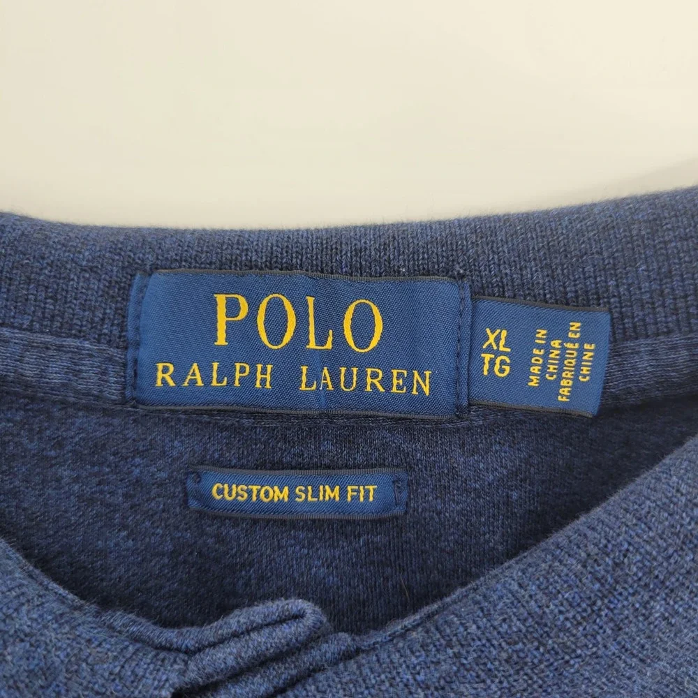 Polo Ralph Lauren Polo Shirt XL Blue Custom‎ Slim Fit Cotton Short Sleeve Mens